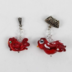 Lot of 2 Red Chicken Glass Pendants Charm and Bar Style