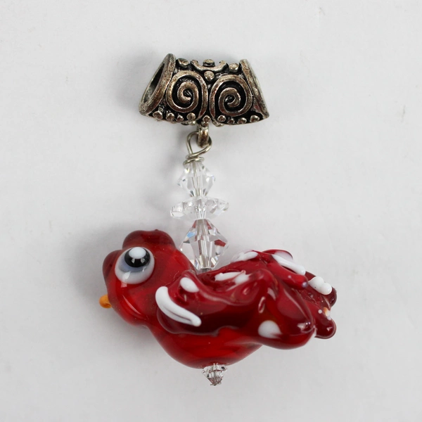 Lot of 2 Red Chicken Glass Pendants Charm and Bar Style