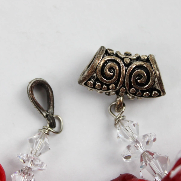 Lot of 2 Red Chicken Glass Pendants Charm and Bar Style