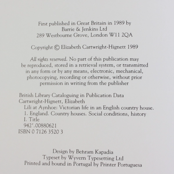 Lili at Aynhoe Victorian Life by Elizabeth Cartwright-Hignett 1989 Hardcover DJ