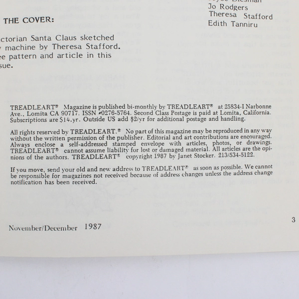 Vintage TreadleArt Magazine Volume 10 Nov/Dec 1987 Sewing Machine Art