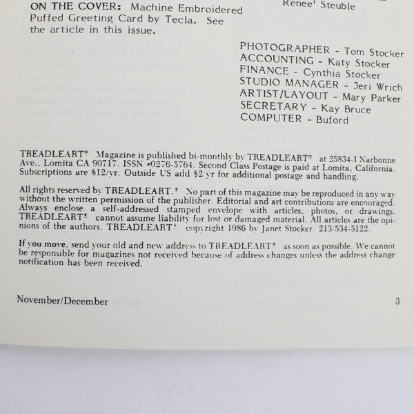 Vintage TreadleArt Magazine Volume 9 Nov/Dec 1986 Sewing Machine Art