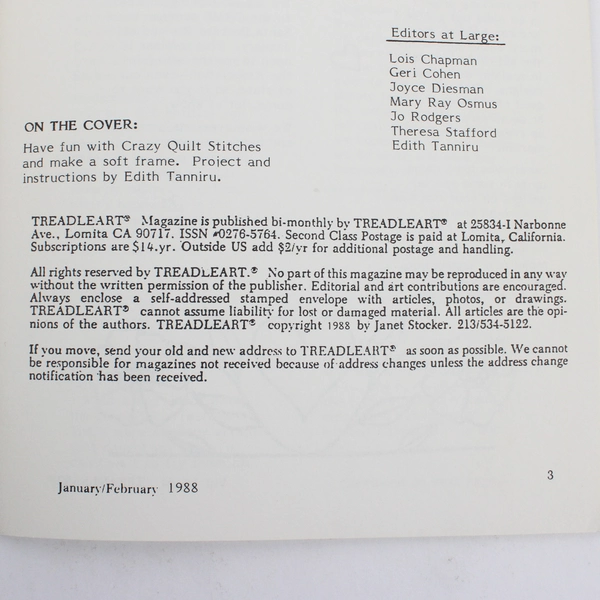 Vintage TreadleArt Magazine Volume 10 Jan/Feb 1988 Sewing Machine Art