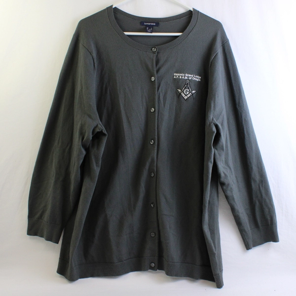 Lands' End Masonic Grand Lodge Dark Gray Button-Up Cardigan Women's Size 2X