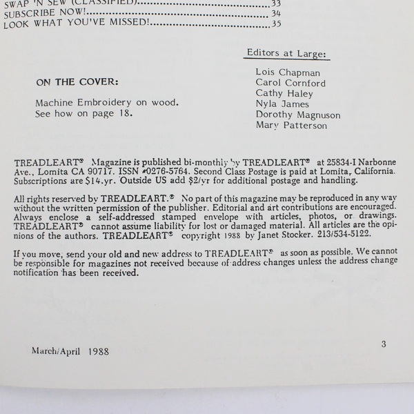 Vintage TreadleArt Magazine Volume 10 March/April 1988 Sewing Machine Art