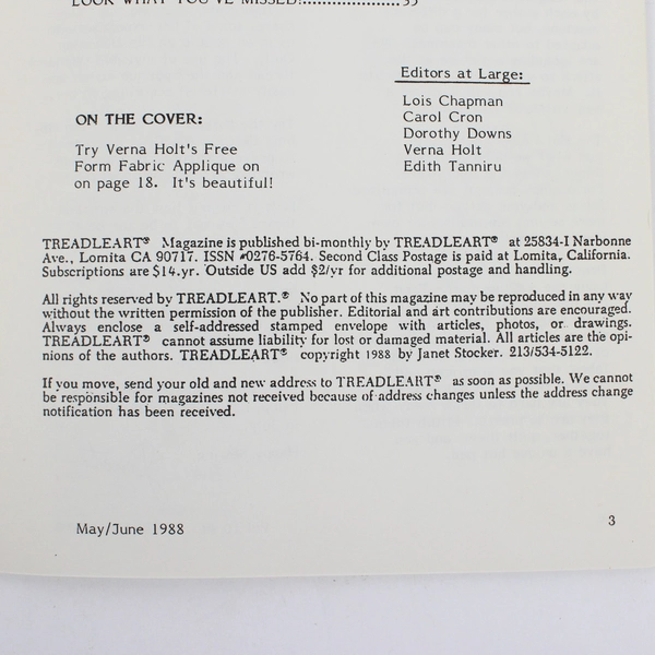 Vintage TreadleArt Magazine Volume 10 May/June 1988 Sewing Machine Art