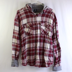 Black Jack Red and Gray Plaid Hooded Button-Up XL FLAWED