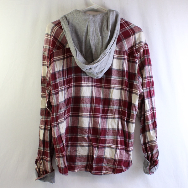Black Jack Red and Gray Plaid Hooded Button-Up XL FLAWED