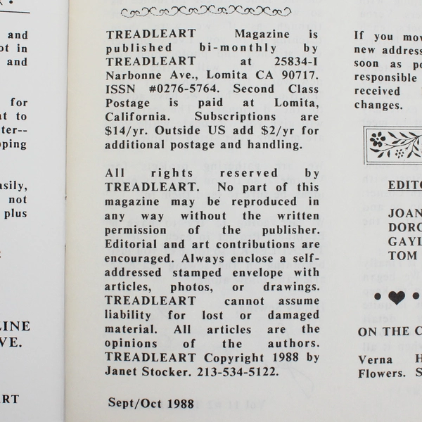 Vintage TreadleArt Magazine Volume 11 Sept/Oct 1988 Sewing Machine Art