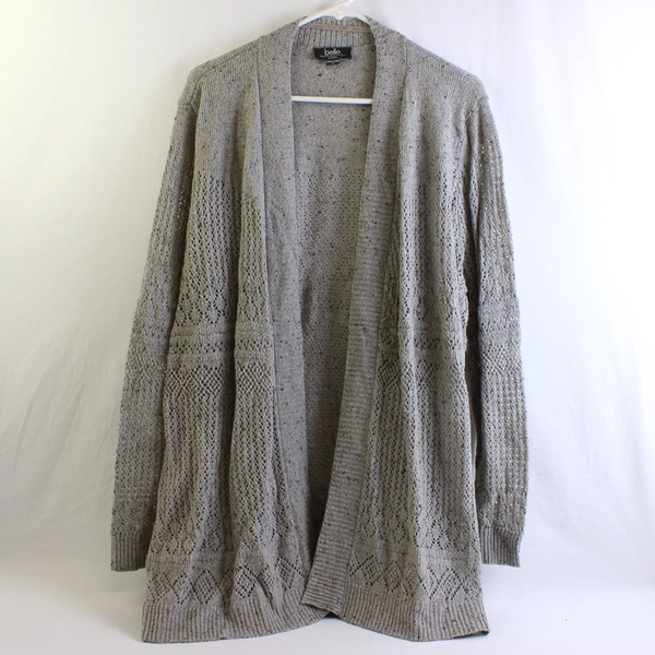 Belle by Belldini Speckled Gray Open-Knit Cardigan Women's Size 1X