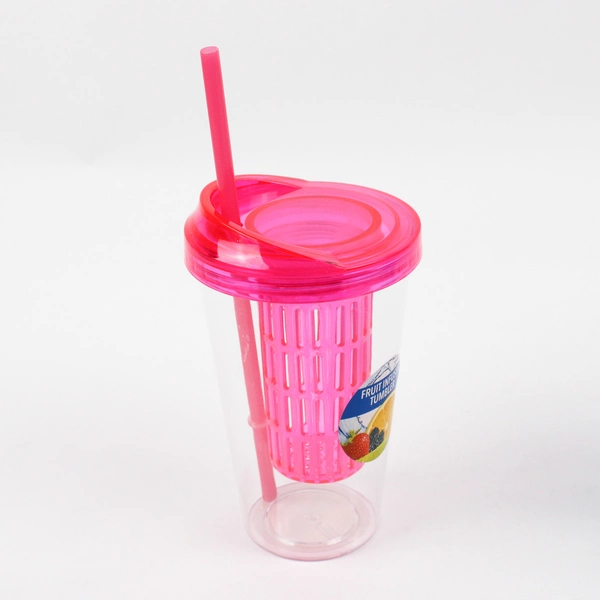 Lot Of 2 Greenbrier International Fruit Infuser Tumbler Clear Pink/Blue 20 Oz