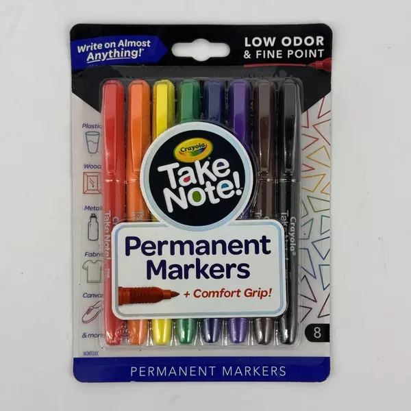 Crayola Take Note Low Odor & Fine Point Permanent Markers 8 Different Colors NIP