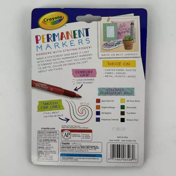 Crayola Take Note Low Odor & Fine Point Permanent Markers 8 Different Colors NIP