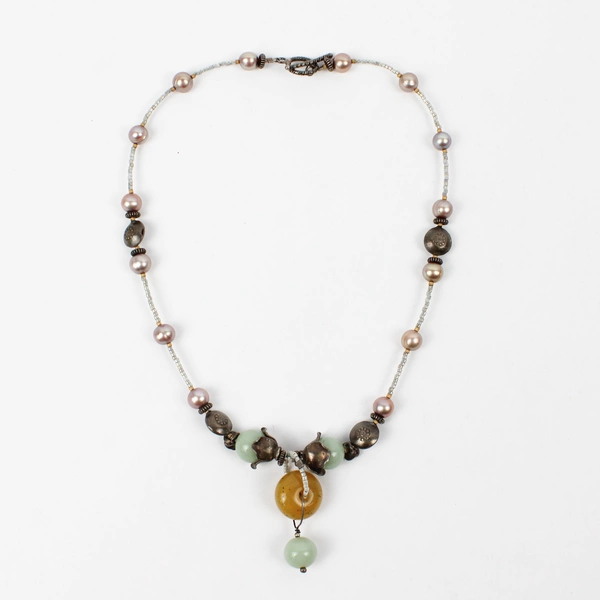 Women's Beaded Pearl Necklace Toggle Clasp 17"