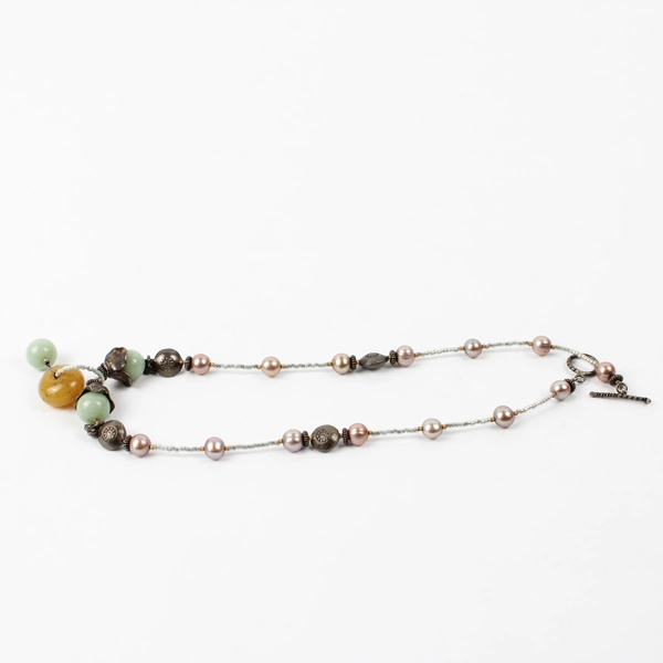 Women's Beaded Pearl Necklace Toggle Clasp 17"