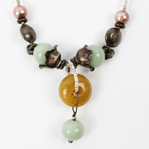 Women's Beaded Pearl Necklace Toggle Clasp 17"