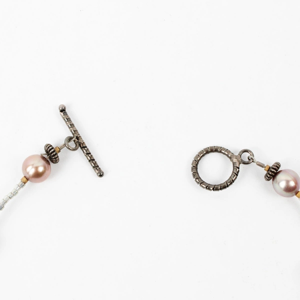 Women's Beaded Pearl Necklace Toggle Clasp 17"