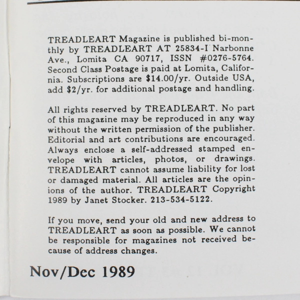 Vintage TreadleArt Magazine Volume 12 Nov/Dec 1989 Sewing Machine Art