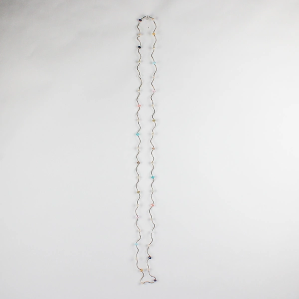 Silver Tone Faux Pearl Beaded Station Necklace 26"