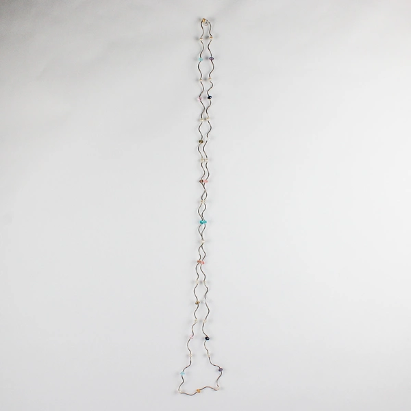 Silver Tone Faux Pearl Beaded Station Necklace 26"