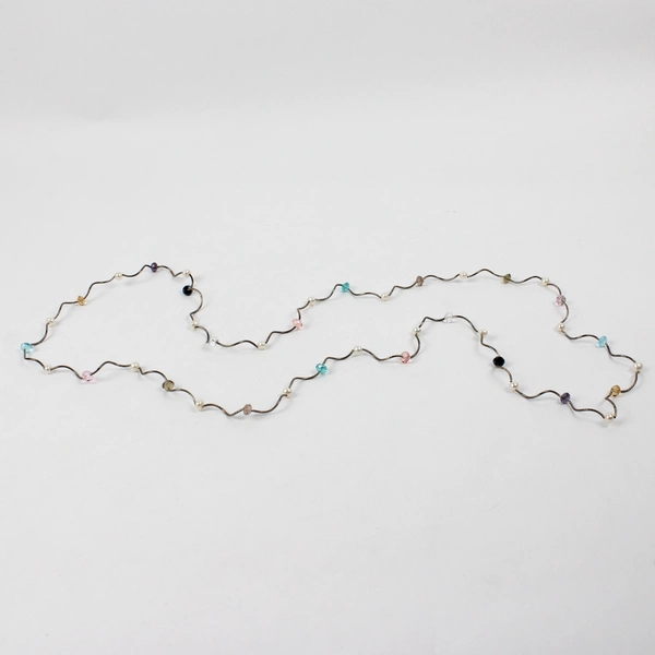 Silver Tone Faux Pearl Beaded Station Necklace 26"