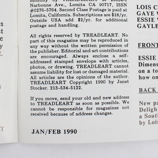 Vintage TreadleArt Magazine Volume 12 Jan/Feb 1990 Sewing Machine Art