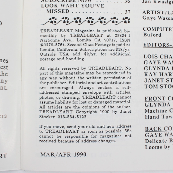 Vintage TreadleArt Magazine Volume 12 Mar/Apr 1990 Sewing Machine Art