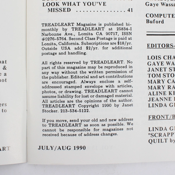 Vintage TreadleArt Magazine Volume 13 July/Aug 1990 Sewing Machine Art