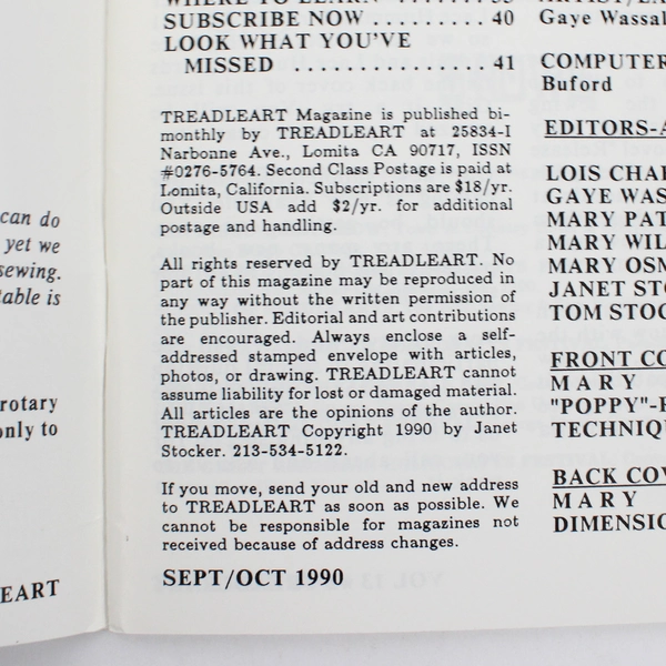 Vintage TreadleArt Magazine Volume 13 Sept/Oct 1990 Sewing Machine Art