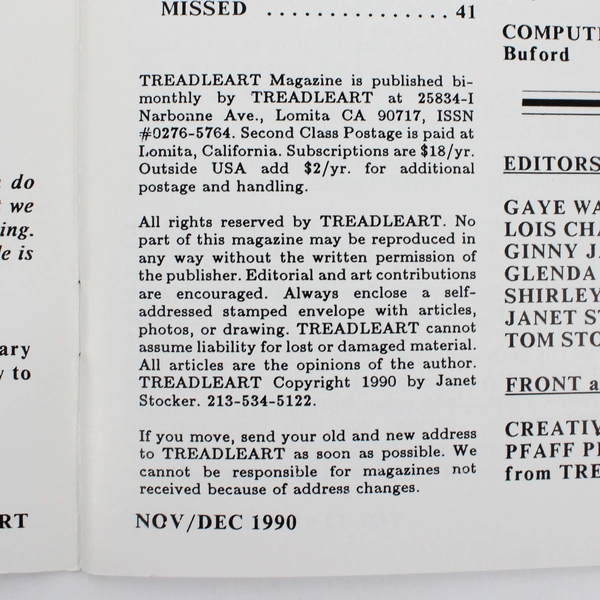 Vintage TreadleArt Magazine Volume 13 Nov/Dec 1990 Sewing Machine Art