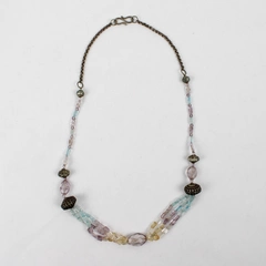 Vintage Pastel Multicolor Glass Beaded Silver Tone Necklace 23"