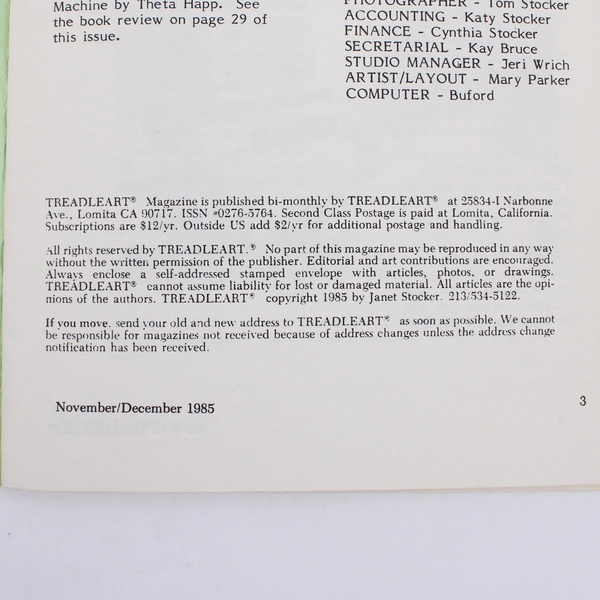 Vintage TreadleArt Magazine Volume 8 Nov/Dec 1985 Sewing Machine Art