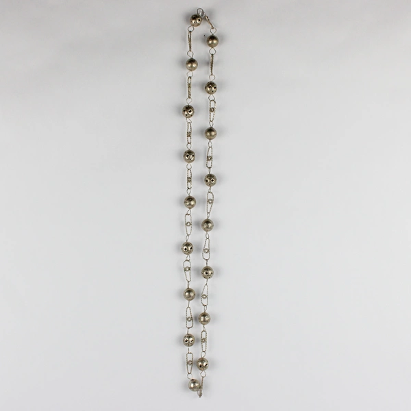 Vintage Silver Tone Long Puff Bead Necklace 18" Chain Fashion Jewelry