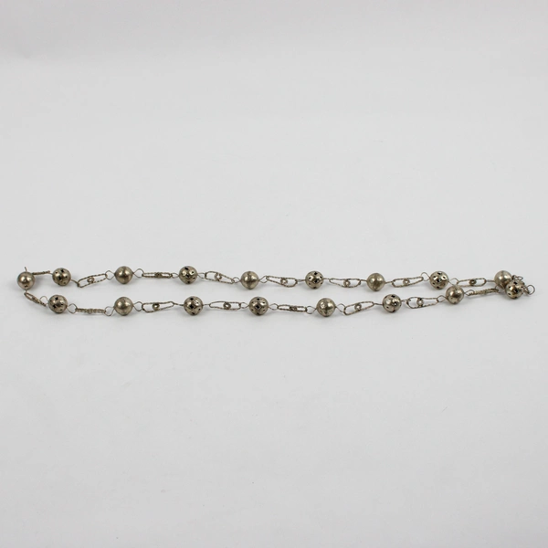 Vintage Silver Tone Long Puff Bead Necklace 18" Chain Fashion Jewelry