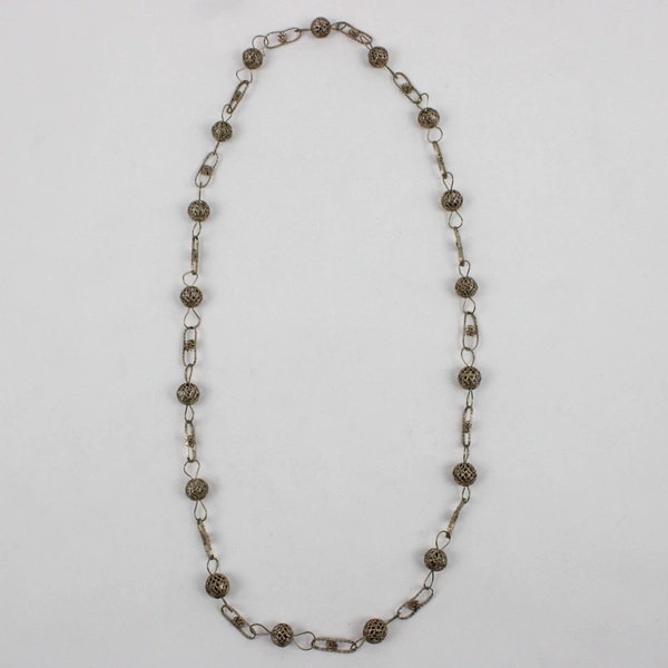 Silver Tone Filigree Ball Beaded Necklace