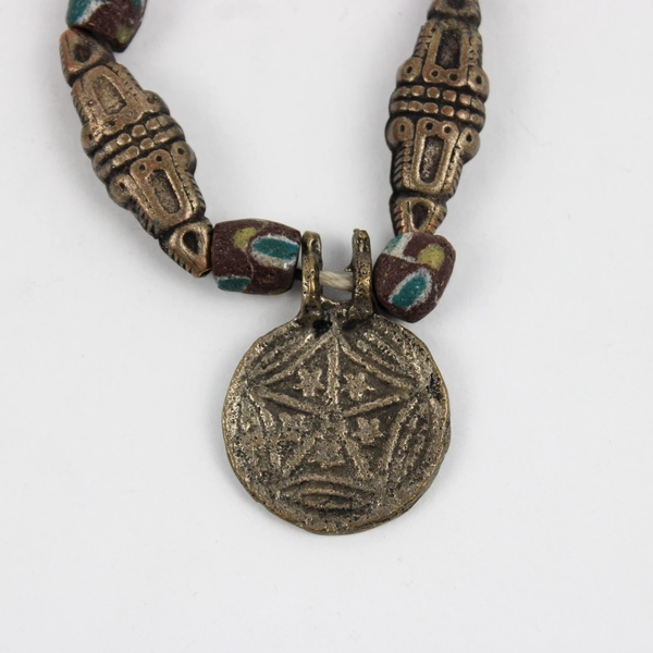 Bronze Toned Beaded Necklace with Decorative Medallion Pendant