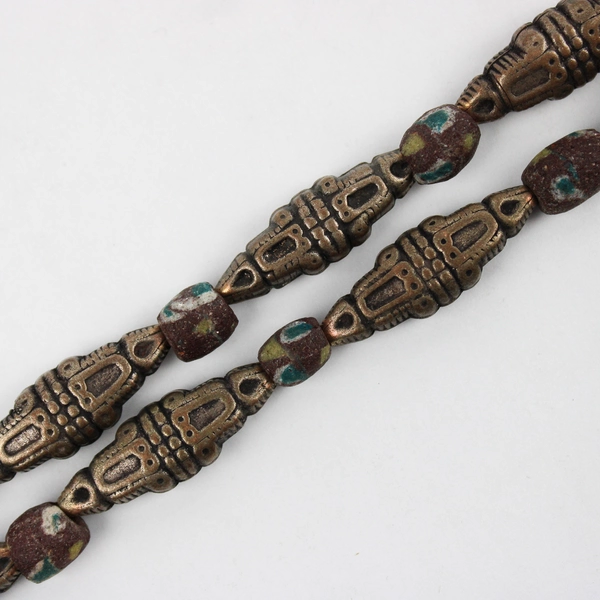 Bronze Toned Beaded Necklace with Decorative Medallion Pendant