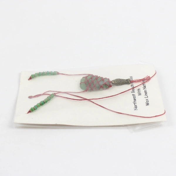 Northwest Green Beach Glass Wax Linen Netting Beaded Necklace