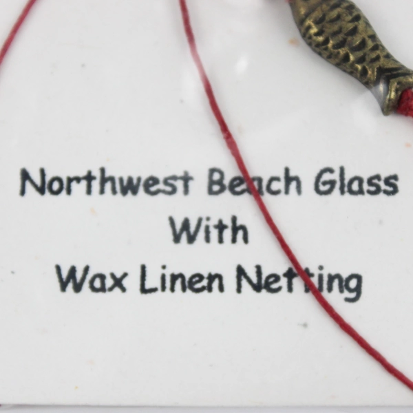 Northwest Green Beach Glass Wax Linen Netting Beaded Necklace