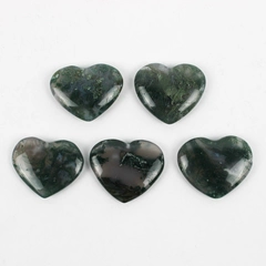 Lot of 5 Polished Heart-Shaped Moss Agate Beads DIY Jewelry Making