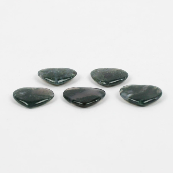 Lot of 5 Polished Heart-Shaped Moss Agate Beads DIY Jewelry Making