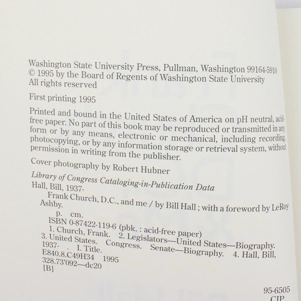Frank Church DC & Me by Bill Hall 1995 Paperback Signed by Bethine Church