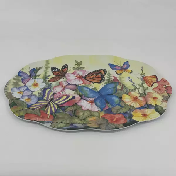 1998 Large Kathleen Parr McKenna Melamine Serving Tray With Butterflies Flowers