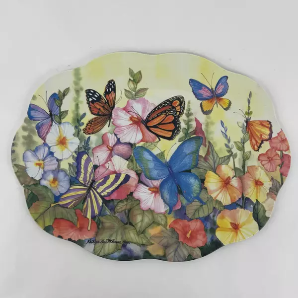 1998 Large Kathleen Parr McKenna Melamine Serving Tray With Butterflies Flowers
