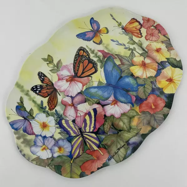 1998 Large Kathleen Parr McKenna Melamine Serving Tray With Butterflies Flowers