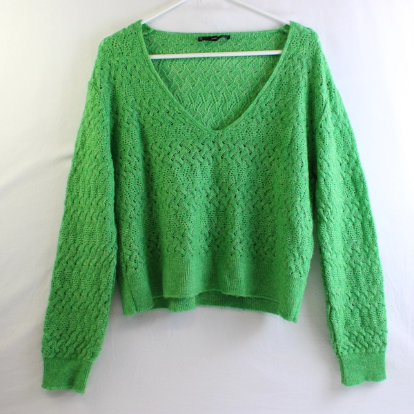 MNG Open Knit Green Sweater Women's Size Small