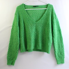 MNG Open Knit Green Sweater Women's Size Small