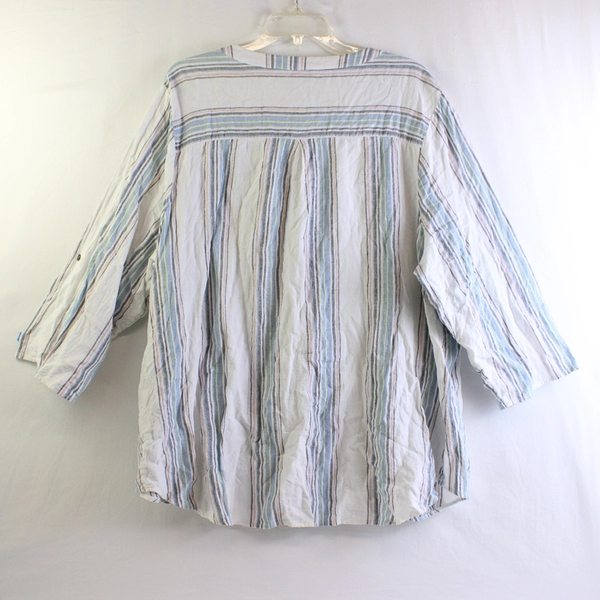 CJ Banks Multicolor Striped 3/4-Sleeve Linen Blend Blouse Women's Size 3X