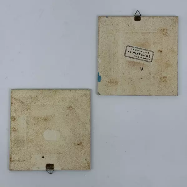 Set of 2 H&R Philkeram Johnson Hand Painted Ceramic Tiles Greece Ship And Floral