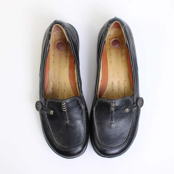 Unstructured By Clarks Un Loop Leather Slip On Loafers Black Womens Size 7.5M